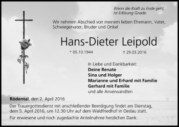 Anzeige von Hans-Dieter Leipold von MGO
