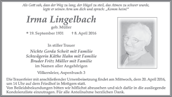 Anzeige von Irma Lingelbach von MGO