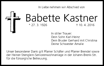Anzeige von Babette Kastner von MGO