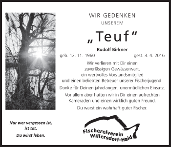 Anzeige von Rudolf Birkner von MGO