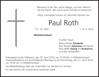 Anzeige von Paul Roth von MGO