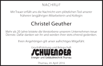 Anzeige von Christel Geuther von MGO