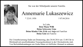 Anzeige von Annemarie Lukaszewicz von MGO