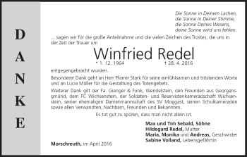 Anzeige von Winfried Redel von MGO