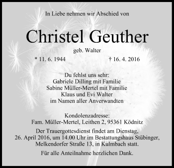 Anzeige von Christel Geuther von MGO