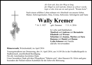 Anzeige von Wally Kremer von MGO