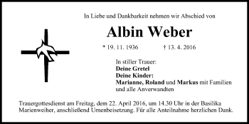 Anzeige von Albin Weber von MGO