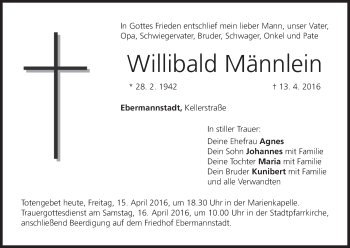 Anzeige von Willibald Männlein von MGO