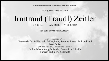 Anzeige von Irmtraud Zeitler von MGO