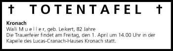 Anzeige von Totentafel vom 01.04.2016 von MGO