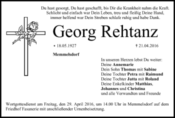 Anzeige von Georg Rehtanz von MGO
