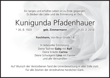 Anzeige von Kunigunda Pfadenhauer von MGO