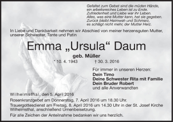Anzeige von Emma Ursula Daum von MGO