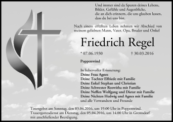 Anzeige von Friedrich Regel von MGO