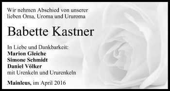 Anzeige von Babette Kastner von MGO