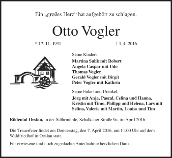 Anzeige von Otto Vogler von MGO