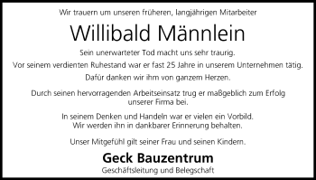 Anzeige von Willibald Männlein von MGO