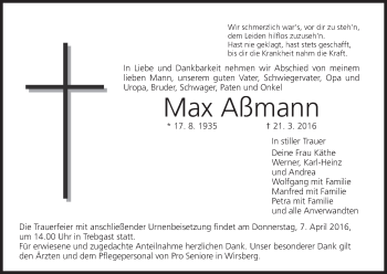 Anzeige von Max Aßmann von MGO