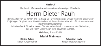 Anzeige von Dieter Rauh von MGO