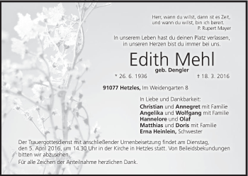 Anzeige von Edith Mehl von MGO