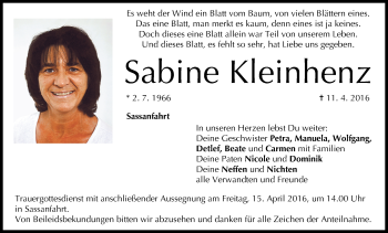 Anzeige von Sabine Kleinhenz von MGO
