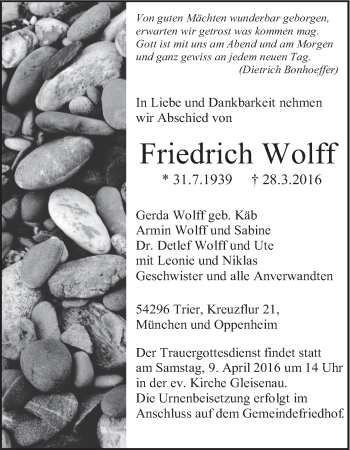 Anzeige von Friedrich Wolff von MGO