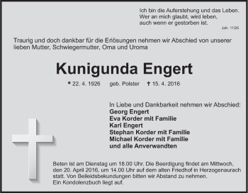 Anzeige von Kunigunda Engert von MGO