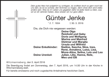 Anzeige von Günter Jenke von MGO