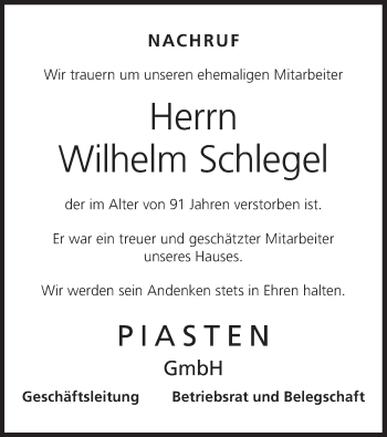 Anzeige von Wilhelm Schlegel von MGO
