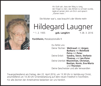 Anzeige von Hildegard Laugner von MGO