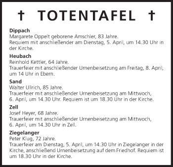 Anzeige von Totentafel vom 05.04.2016 von MGO