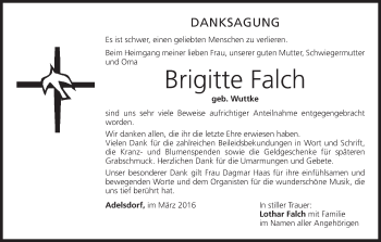 Anzeige von Brigitte Falch von MGO