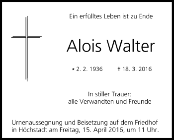 Anzeige von Alois Walter von MGO