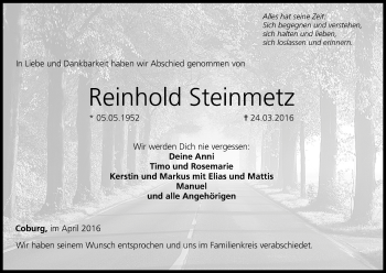 Anzeige von Reinhold Steinmetz von MGO
