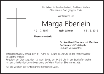 Anzeige von Marga Eberlein von MGO