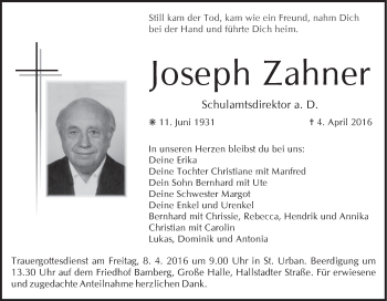 Anzeige von Joseph Zahner von MGO