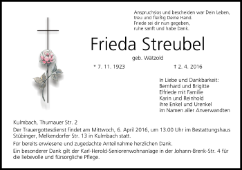 Anzeige von Frieda Streubel von MGO