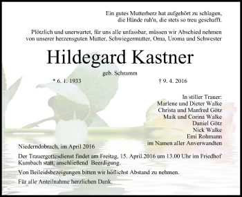 Anzeige von Hildegard Kastner von MGO