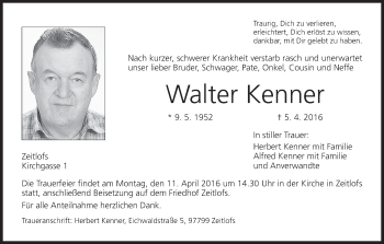 Anzeige von Walter Kenner von MGO