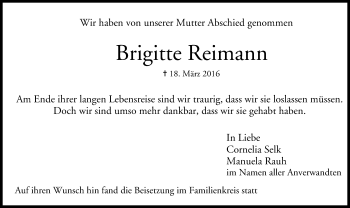 Anzeige von Brigitte Reimann von MGO