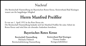 Anzeige von Manfred Preißler von MGO