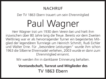 Anzeige von Paul Wagner von MGO