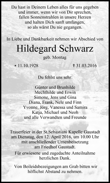 Anzeige von Hildegard Schwarz von MGO