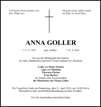 Anzeige von Anna Goller von MGO