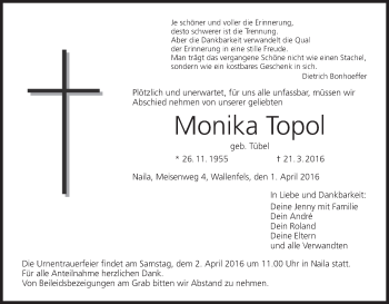 Anzeige von Monika Topol von MGO
