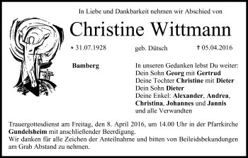 Anzeige von Christine Wittmann von MGO