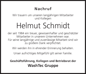 Anzeige von Helmut Schmidt von MGO