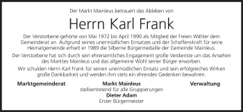 Anzeige von Karl Frank von MGO