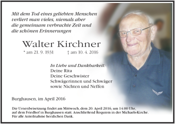 Anzeige von Walter Kirchner von MGO