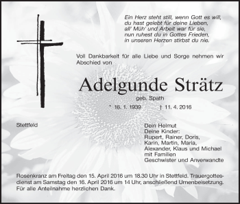 Anzeige von Adelgunde Strätz von MGO